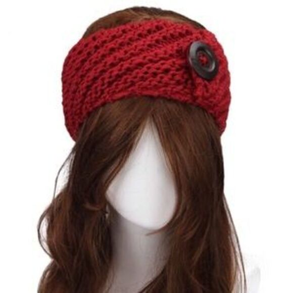 NEW!! Red Crimson Sweater Knit Knit Head warmer with button - Picture 1 of 1